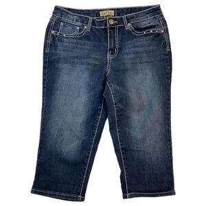 Earl Capri Embellished Denim Jeans Womens Size 8 Stretch Mid-Rise Blue